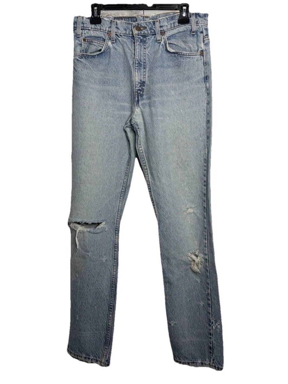 Vintage 90s Levis 505 Blue Jeans Size 33 X 34 Orange Tab Straight Leg Distressed